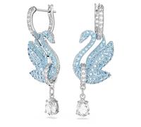 Swarovski Pendants d'oreilles Iconic Swan habillés d'un cygne au pavage de cristaux bleus, en métal rhodié