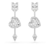 Swarovski Pendants d'oreilles Idyllia, Tailles variées, Cœur avec flèche, Blanches, Métal rhodié