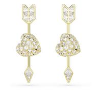 Swarovski Pendants d'oreilles Idyllia - Cœur avec flèche, tailles variées, blanches, placage ton or