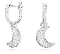 Swarovski Pendants d'oreilles Luna en croissant de lune, ornés d'un pavage de cristaux incolores, en métal rhodié