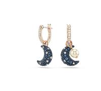 Pendants d'oreilles Sublima, Perle de cristal, Design asymétrique, Lune, Multicolores, Placage de ton or rosé