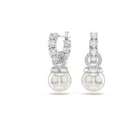 Swarovski Pendants d'oreilles Matrix, Perle de cristal, Taille ronde, Blanches, Métal rhodié