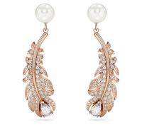 Swarovski Pendants d'oreilles Nice en forme de plume orné d'un pavage rose scintillant, en placage de ton or rosé