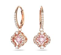 Swarovski Pendants d'oreilles Sparkling Dance, boucles d'oreilles en trèfle à quatre feuilles, métal plaqué de ton or rosé, incolore et rose