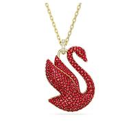 Swarovski Pendentif iconique cygne plaqué or pour femme, taille M, rouge, 42-47 cm, Métal, Pas de gemme