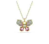 Swarovski Pendentif Idyllia, collier au motif papillon pavé multicolore aux tailles variées, sur chaîne fine à la longueur ajustable 42-49 cm, placage ton or