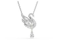 Swarovski Pendentif Swan, collier au pendentif cygne orné de cristaux Zirconia incolores et de perles de cristal, élégance fluide et lumineuse, métal rhodié