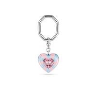 Swarovski Porte-clés Dulcis, motif cœur multicolore aux rayures bonbon avec cristal central et cristaux bleus et roses bordant le pourtour, design joyeux et coloré, métal rhodié