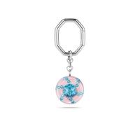 Swarovski Porte-clés Dulcis, motif rond multicolore, inspiration bonbon aux rayures roses et bleues, cristal central entouré de tourbillon de cristaux, design joyeux et vibrant, métal rhodié