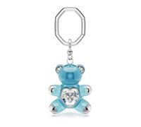 Swarovski Porte-clés Teddy, Ours en résine bleue légère avec cœur cristal incolore, accessoire raffiné pour clés ou sac, anneau octogonal en métal rhodié