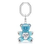 Swarovski Porte-clés Teddy – Ours en résine bleue, cœur cristal incolore, anneau octogonal rhodié