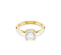 Swarovski Bague cocktail de la collection Stilla, cristaux incolores de taille ronde avec sertissage doubles griffes, avec un placage de ton or, taille 50