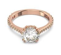 Swarovski Bague cocktail Constella – taille ronde, pavé blanc, plaqué ton or rosé