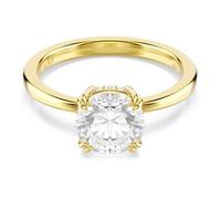 Swarovski Bague Stilla, cristaux ronds incolores, serti à doubles griffes, plaqué ton-or, taille 58