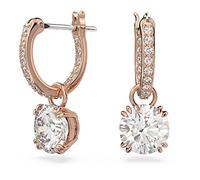 Swarovski Pendants d'oreilles Constella, taille ronde, blanches, placage ton or rosé
