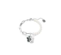 Swarovski Bracelet Swan, motif avec 2 cygnes entrelacés, ornés de cristaux noirs et blancs, taille ronde et marquise, en métal rhodié et au placage ruthénium