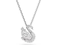 Swarovski Collier pendentif Swan, cristaux Zirconia incolores de tailles variées, pendant en forme de cygne, chaîne en métal rhodié