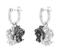 Swarovski Boucles d'oreilles Swan - cygnes entrelacés, cristaux noirs et blancs, placage ruthénium