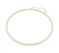 Collier Tennis Matrix, Perle de cristal, Taille ronde, Blanc, Placage de ton or OS