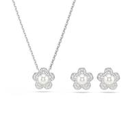 Parure Ariana Grande x Swarovski, Perle de cristal, Taille ronde, Fleur, Blanc, Métal rhodié OS