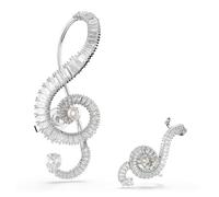 Swarovski x Ariana Grande, Boucles d'oreilles clip au design asymétrique, avec des Crystal Pearl blanches et des cristaux de taille baguette, en métal rhodié