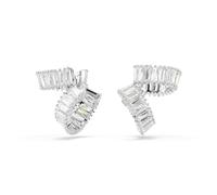 Swarovski x Ariana Grande, Manchettes d’oreilles tendances, doubles anneaux avec cristaux incolores de taille baguette, en métal rhodié