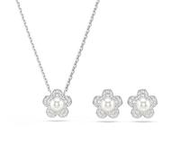 Swarovski x Ariana Grande Parure, Perle de cristal, Taille ronde, Fleur, Blanc, Métal rhodié