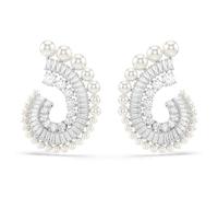 Swarovski x Ariana Grande, Pendants d’oreilles en forme de spirales ouvertes avec cristaux incolores de tailles variées, Crystal Pearls, en métal rhodié