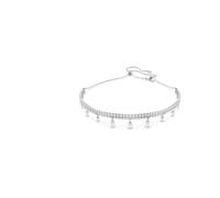 Swarovski x Ariana Grande Ras-de-cou Crystal Pearl, deux rangées de cupchain sertis de cristaux clairs, perles de cristal blanches pendantes, fermeture coulissante ajustable, métal rhodié