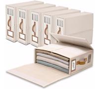 SwartLife linge rangement drap de lit - 6 organisateur drap pliable, respirantes avec fenêtre transparente & étiquette pour draps, couvertures & serviettes -couleur lin
