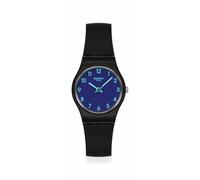 Swatch Montre analogique avec cadran bleu foncé, chiffres lumineux vert clair, boîtier et bracelet noir mat lb188