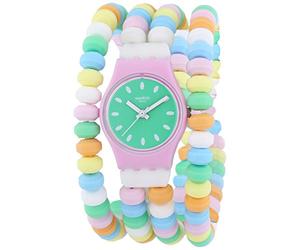 Swatch Montre-Bracelet analogique à Quartz pour Femme XS Caramellisima LP135B, Multicolore/Vert, Sport