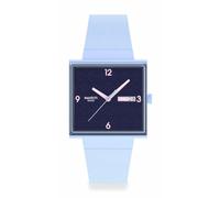 Swatch Montre carrée avec Bioceramic, cadran bleu foncé, bracelet bleu clair, affichage de la date