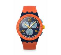 Swatch Montre chronographe, SUSI400 Camo Flash, cadran bleu marine avec détails orange, bracelet en silicone