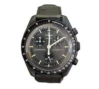 Swatch Moonswatch Omega x Mission to Mercury Autruche Montre-bracelet en cuir, Noir, Noir, ceinture