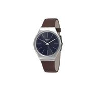 Swatch Skin Femme 38mm Bracelet Cuir Marron Quartz Cadran Bleu Montre SYXS106C