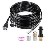 SWAWIS 15M Tuyau Déboucheur Canalisation Haute Pression 180bar Flexible Nettoyeur Avec Buse à Jet et Buse Rotatif, Adaptateurs pour Kärcher K2 K3 K4 K5 K6 K7