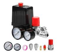 SWAWIS 220V Pressostat Compresseur d'Air 4 Trous Regulateur de Pression pour Air Compresseur avec Manomètre Soupape de Sécurité Raccords 90-120 PSI Valve de Contrôle du Pressostat du Compresseur d'Air