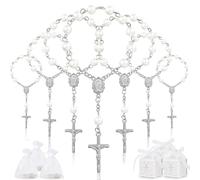 SWAWIS 50 Pièces Chapelet de Bapteme Mini Chapelet Catholique Cadeau Bapteme Fille Garcon avec 50 Boîtes de Bapteme 50 Sacs de Fils Decoration Bapteme Mariage Communion Fête, Argent