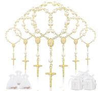 SWAWIS 50 Pièces Chapelet de Bapteme Mini Chapelet Catholique Cadeau Bapteme Fille Garcon avec 50 Boîtes de Bapteme 50 Sacs de Fils Decoration Bapteme Mariage Communion Fête, Or