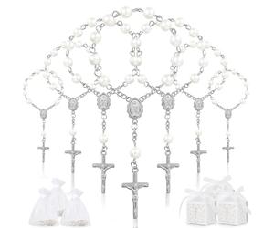 SWAWIS 50 Pièces Chapelet de Bapteme Mini Chapelet Catholique Cadeau Bapteme Fille Garcon avec 50 Boîtes de Bapteme 50 Sacs de Fils Decoration Bapteme Mariage Communion Fête, Argent