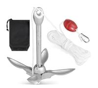 SWAWIS Ancre Bateau Kit 1,5 Kg Pliante avec 20m de Ligne Accessoire D'Ancre | Bouée de marquage et sac de rangement inclus, accessoire pour kayak gonflable, canoe, jet ski et embarcation pneumatique