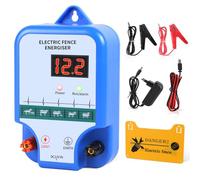 SWAWIS Electrificateur Cloture Electrique 12V Cloture Electrique pour Animaux avec Affichage LED, Portée 10 km 1,5-2J pour ÉLevage D'Animaux Cheval Vache Moutons, Ferme Jardin Pâturage,Bleu