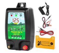 SWAWIS Electrificateur Cloture Electrique 12V Cloture Electrique pour Animaux avec Affichage LED, Portée 10 km 1,5-2J pour ÉLevage D'Animaux Cheval Vache Moutons, Ferme Jardin Pâturage,Noir
