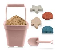 SWAWIS Ensemble de 6 Jouets de Sable, Jouets de Plage en Silicone pour Bébé avec Seau Plage, Sable Animal Moule Jouet Pellette,Rose
