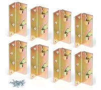 SWAWIS Lot de 8 raccords de lit - Ferrures de lit - Équerre de lit - Supports de suspension pour rampes de lit - Métal jaune chromé