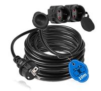 SWAWIS Rallonge Electrique 10m avec 2 Prises pour IP44 Usage Câble étanche Rallonge Exterieure électrique 3500W Prolongateur Electrique, Limite de Charge 16A/250V pour intérieur & extérieur