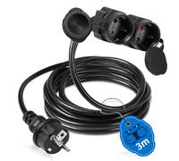 SWAWIS Rallonge Electrique 3m avec 2 Prises pour IP44 Usage Câble étanche Rallonge Exterieure électrique 3500W Prolongateur Electrique, Limite de Charge 16A/250V pour intérieur & extérieur