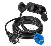 SWAWIS Rallonge Electrique 5m avec 2 Prises pour IP44 Usage Câble étanche Rallonge Exterieure électrique 3500W Prolongateur Electrique, Limite de Charge 16A/250V pour intérieur & extérieur