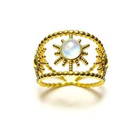 SWBRJ Bague bohème avec pierres précieuses en jade et plaqué or 18 carats, design trois soleils, cadeau unique pour femme, One Size, Argent sterling, Pas de pierre précieuse